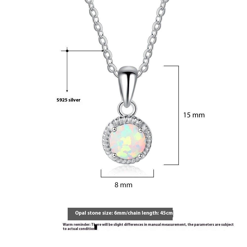 Opal Silver Necklace Midnightt Light