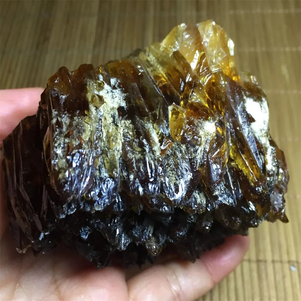 Natural Amber Calcite Crystal Clusters Midnightt Light
