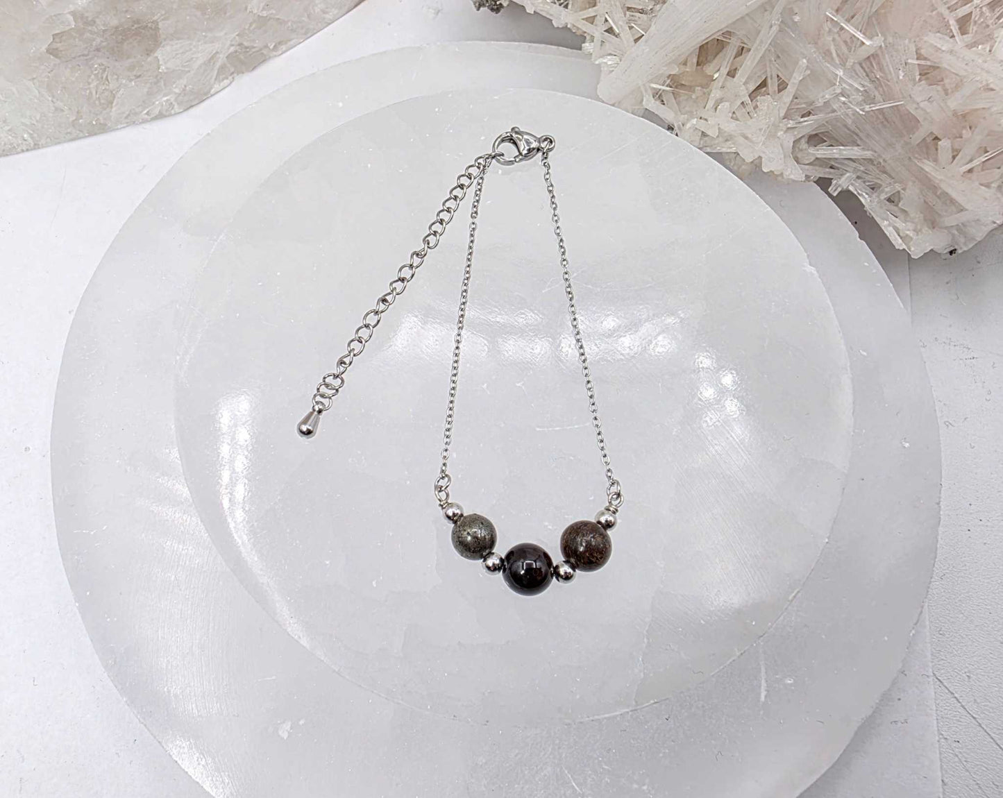 STAY IN MY POWER - Pyrite, Bronzite, Garnet Jewelry Set Sacred Crystals