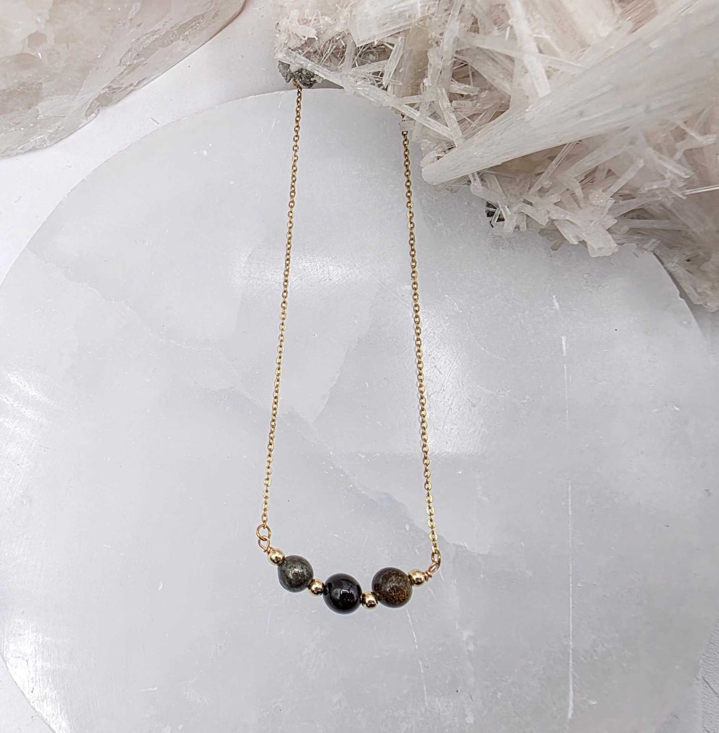 STAY IN MY POWER - Pyrite, Bronzite, Garnet Jewelry Set Sacred Crystals