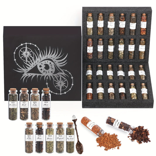 24pcs Dried Herbs Kit For Beginner Witchcraft Midnightt Light