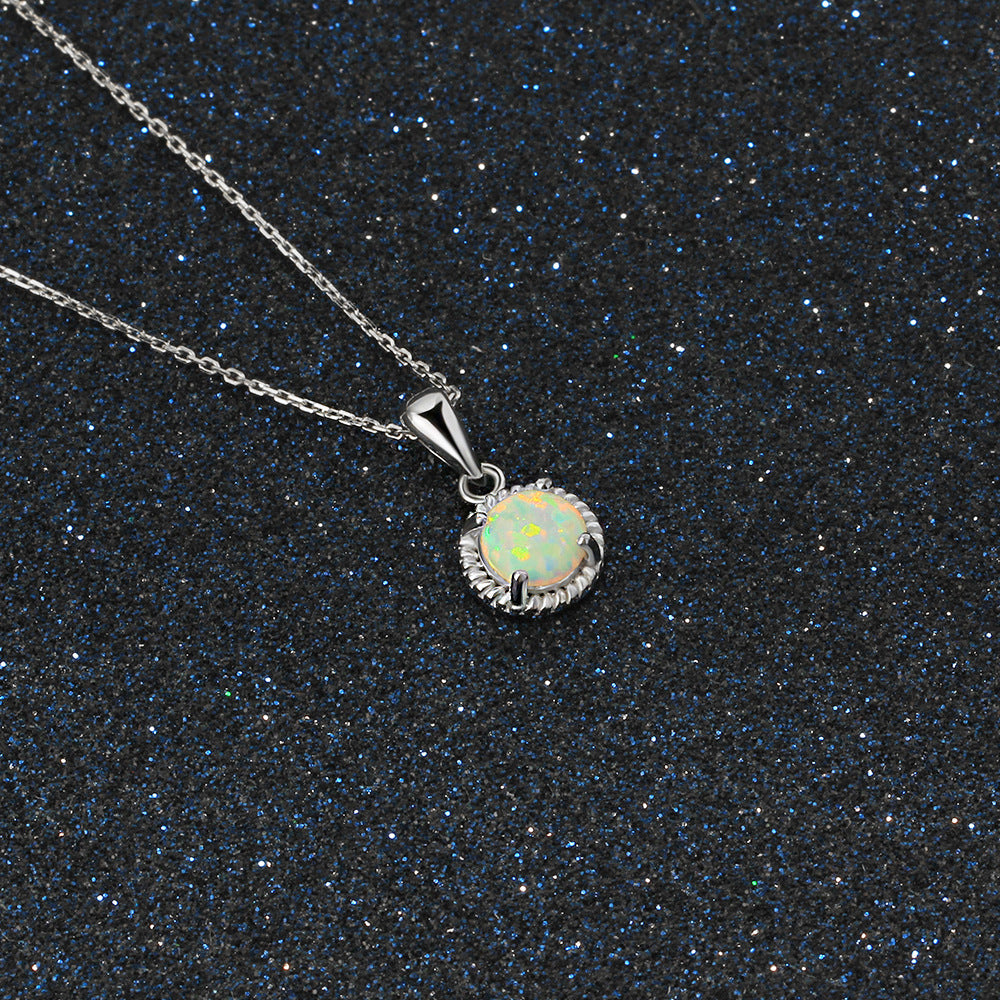 Opal Silver Necklace Midnightt Light