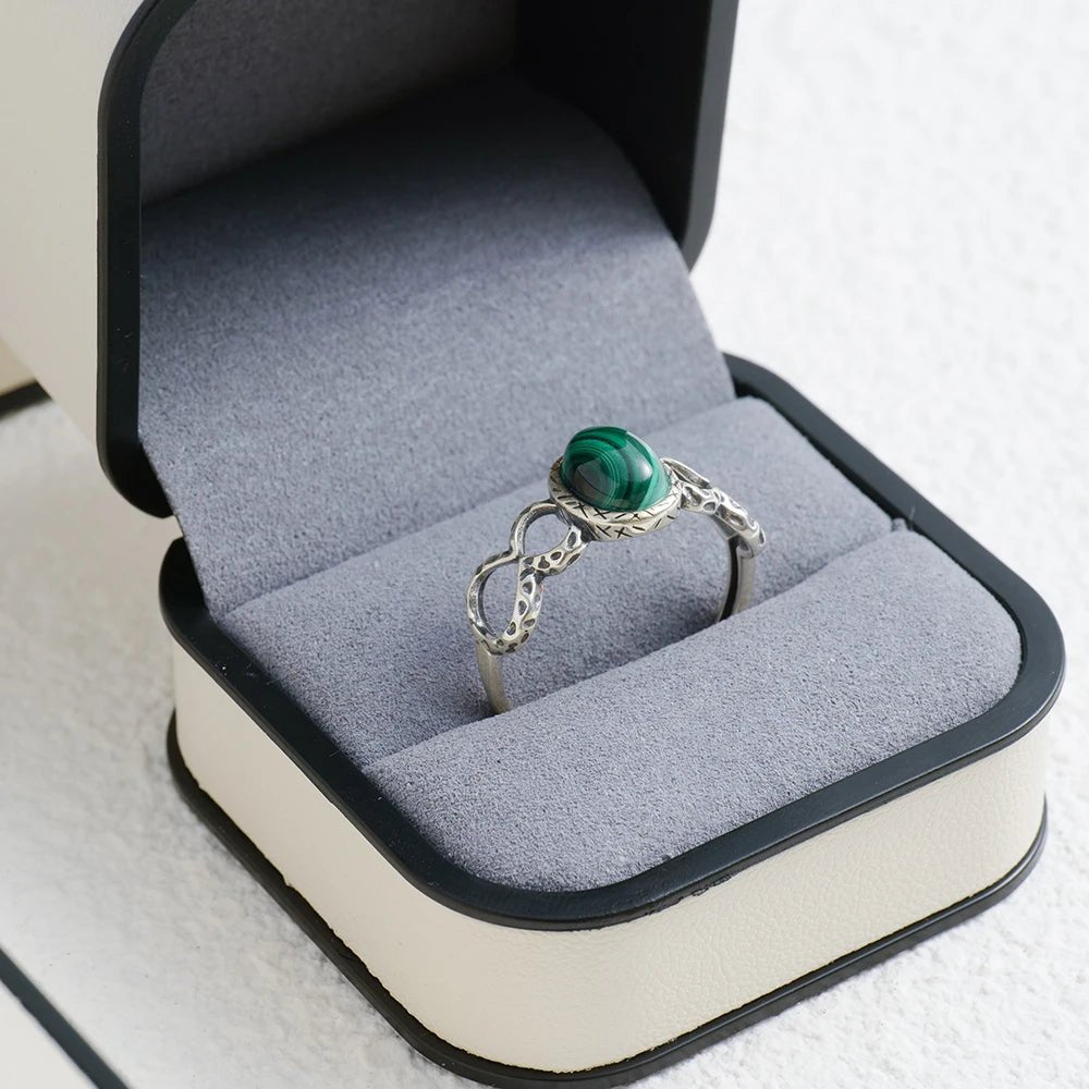 925 sterling silver Natural Malachite ring Midnightt Light