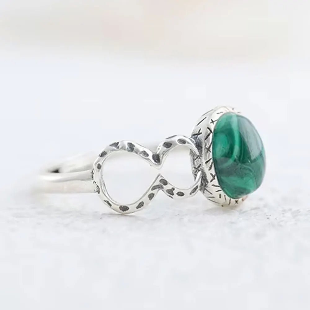 925 sterling silver Natural Malachite ring Midnightt Light