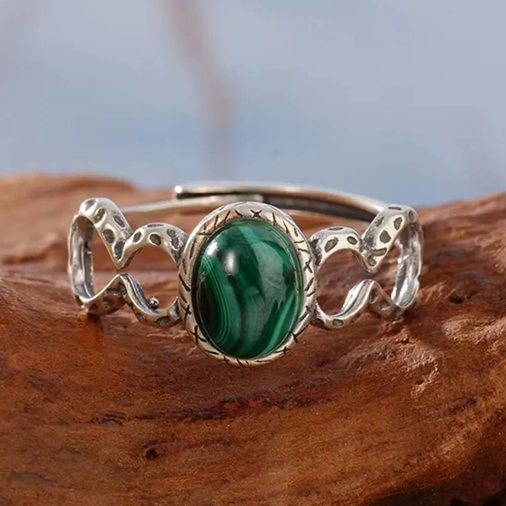 925 sterling silver Natural Malachite ring Midnightt Light