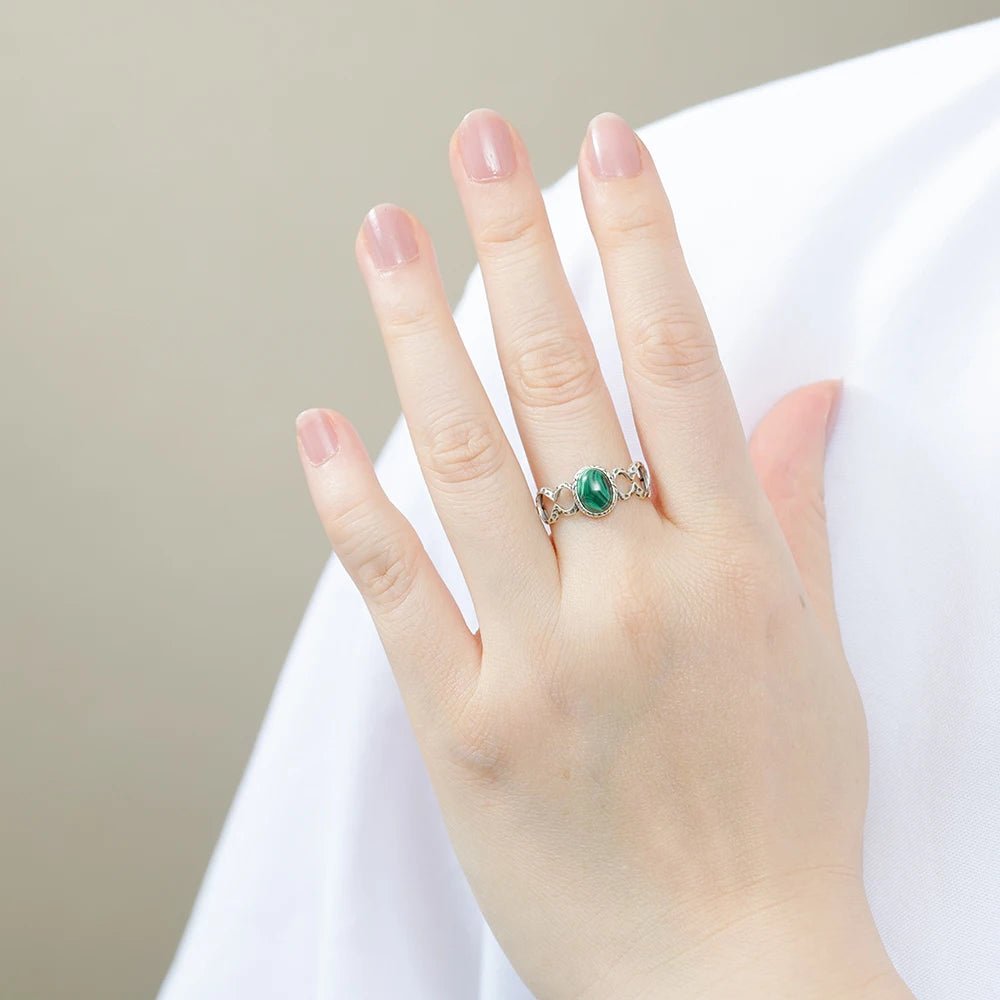 925 sterling silver Natural Malachite ring Midnightt Light