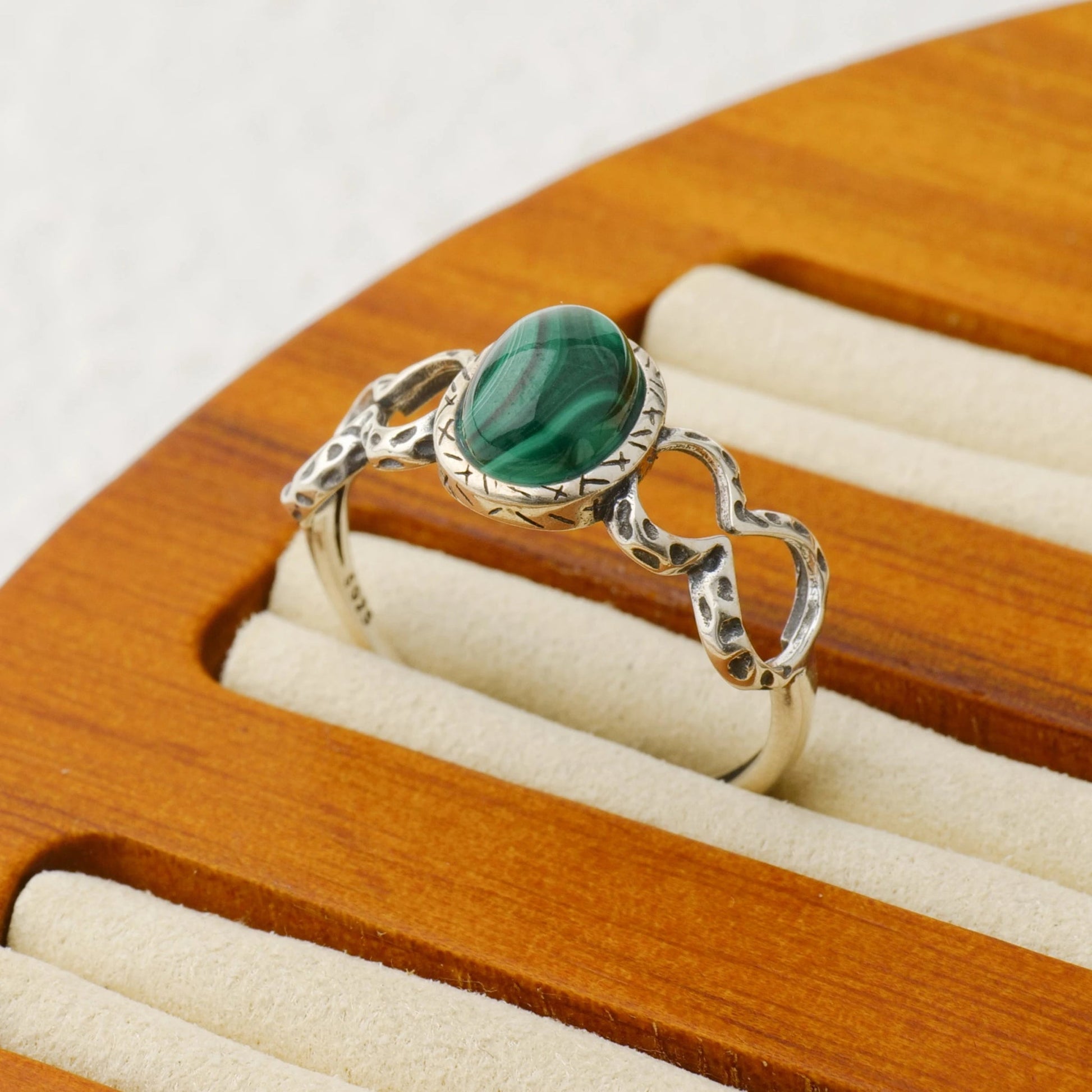 925 sterling silver Natural Malachite ring Midnightt Light