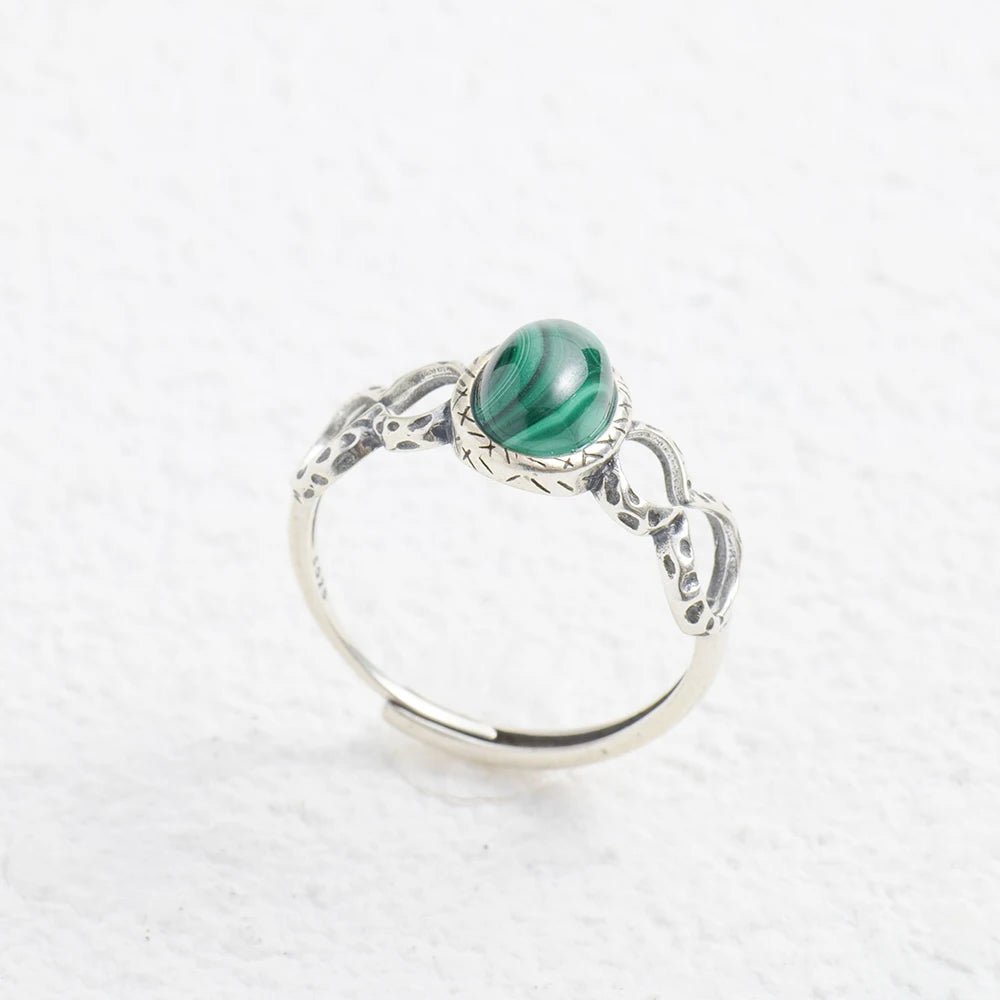 925 sterling silver Natural Malachite ring Midnightt Light