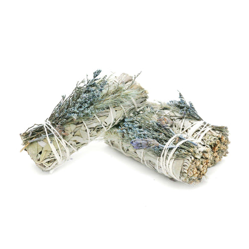 'Blue Bouquet' Floral White Sage Smudge Stick (4 in.) Sacred Crystals