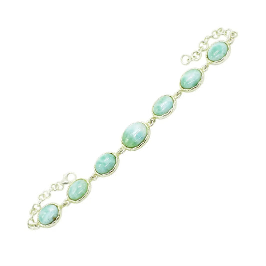 925 Solid Sterling Silver Natural Larimar Crystal Bracelet Midnightt Light