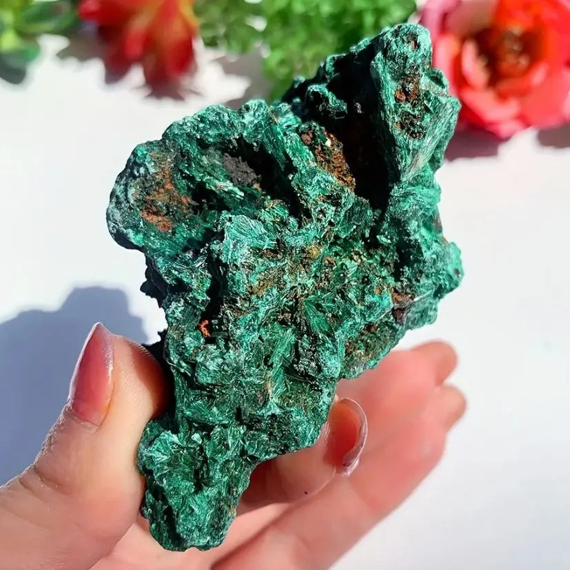 Natural Raw Irregular Green Malachite Crystal Midnightt Light