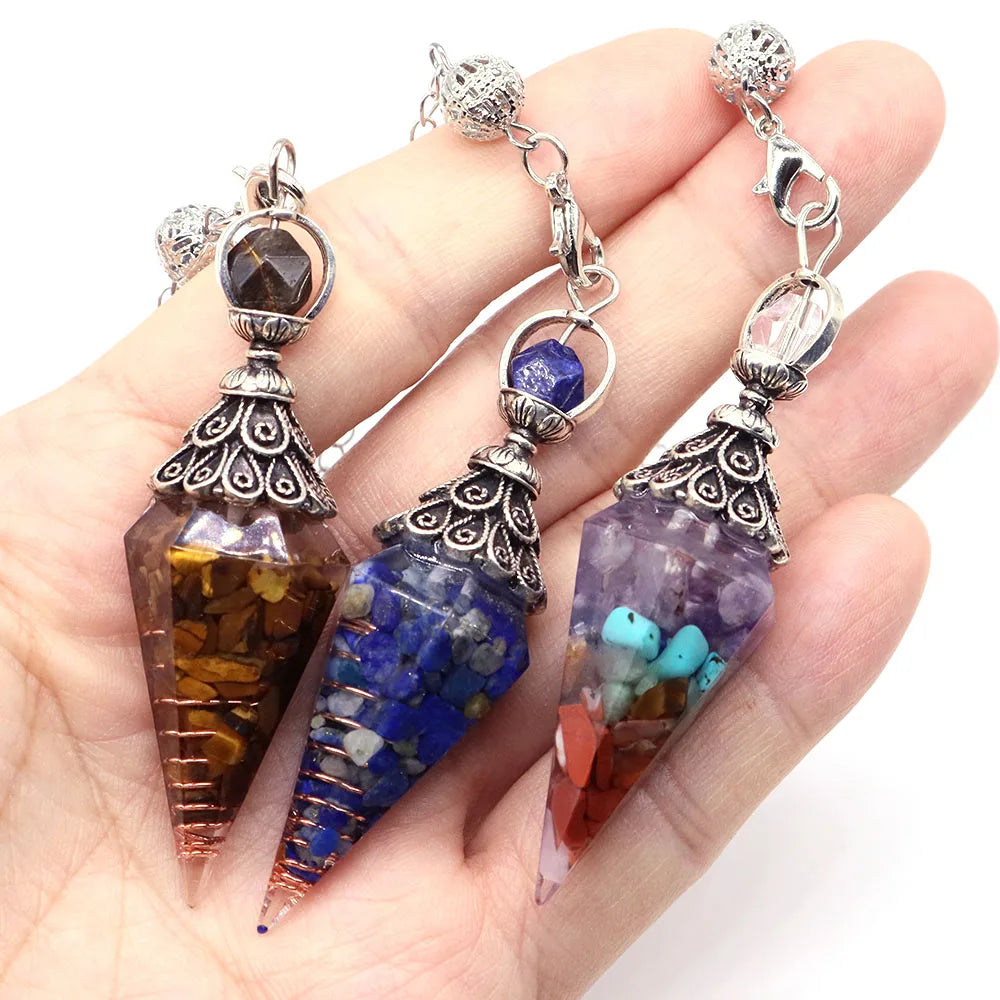 Healing Spiritual Divination Crystal Hexagonal Pointed Pendulums Midnightt Light