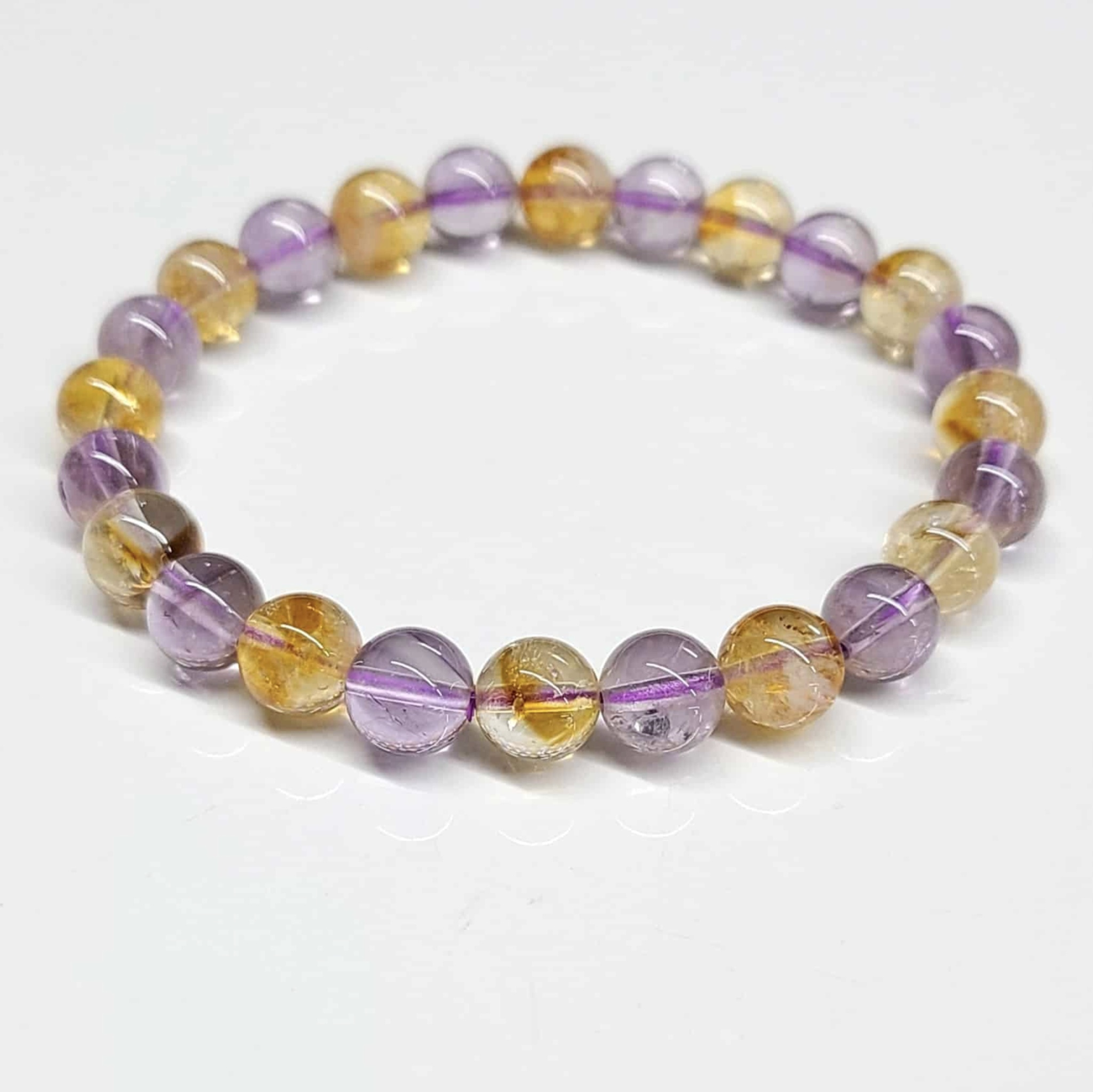 Amethyst & Citrine Round Bead Bracelet 8mm - Manifesting Blessings Sacred Crystals