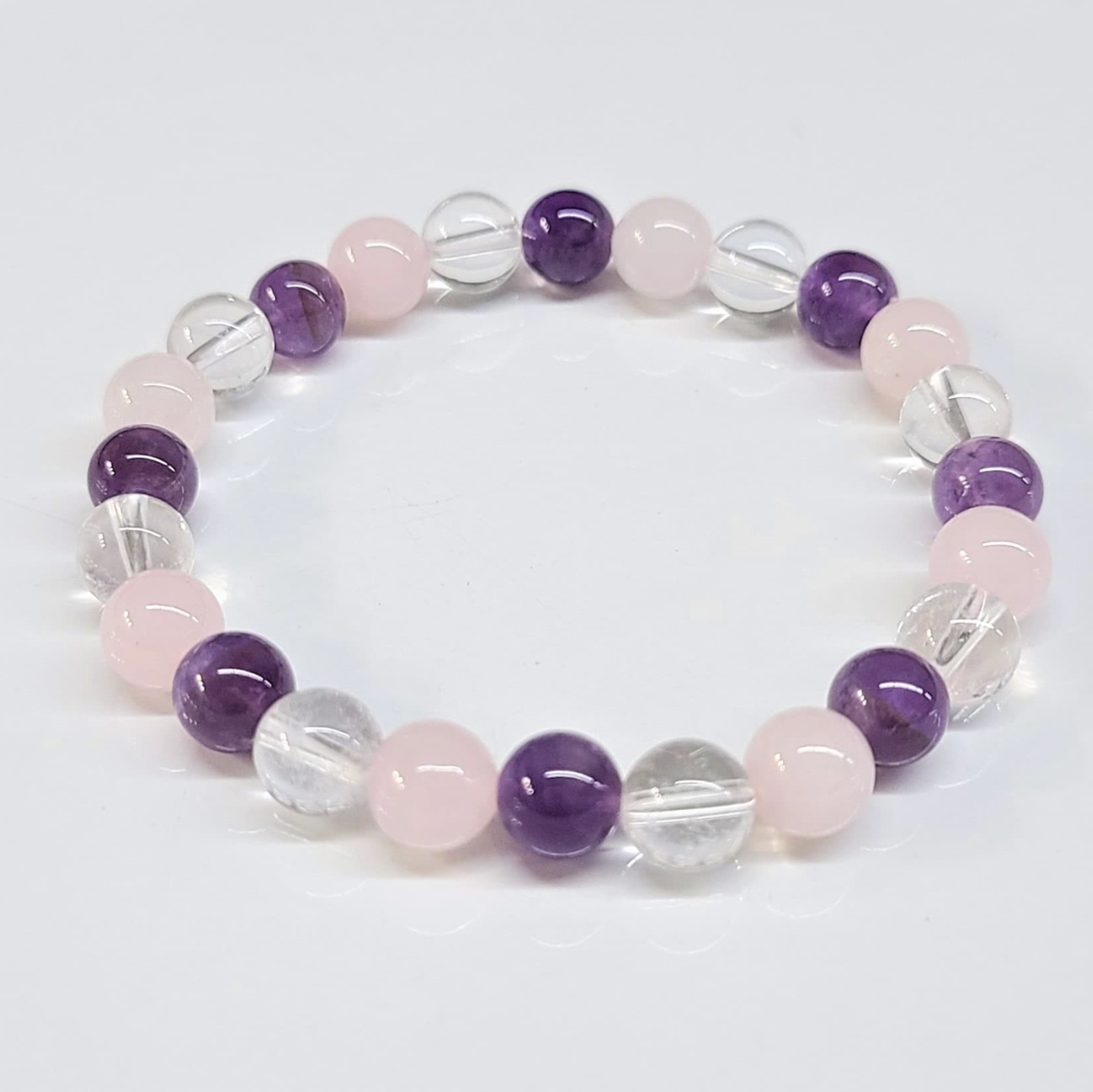 Three Stone Round Bead Bracelet 8mm - Holy Trinity Sacred Crystals
