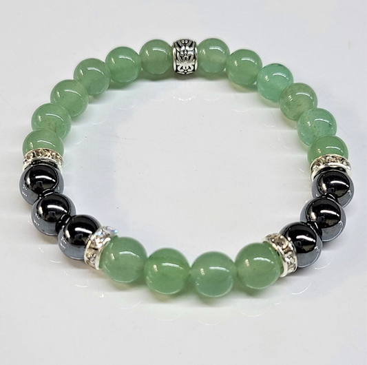 Aventurine & Hematite Round Bead Bracelet - Balanced  Prosperity Sacred Crystals