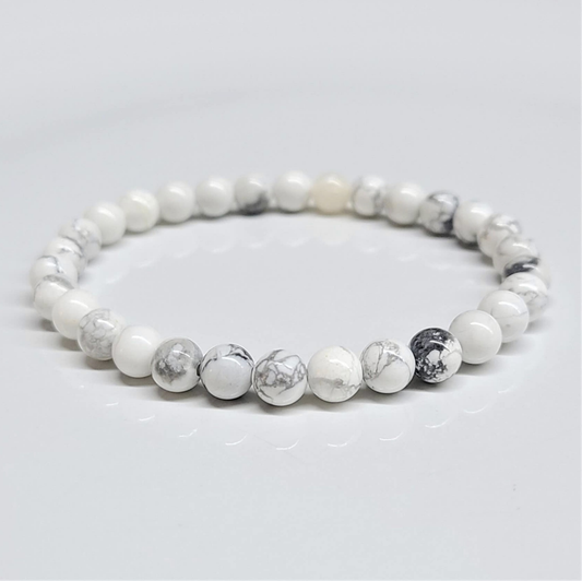 White Howlite Round Bead Bracelet - Anger Eater Sacred Crystals