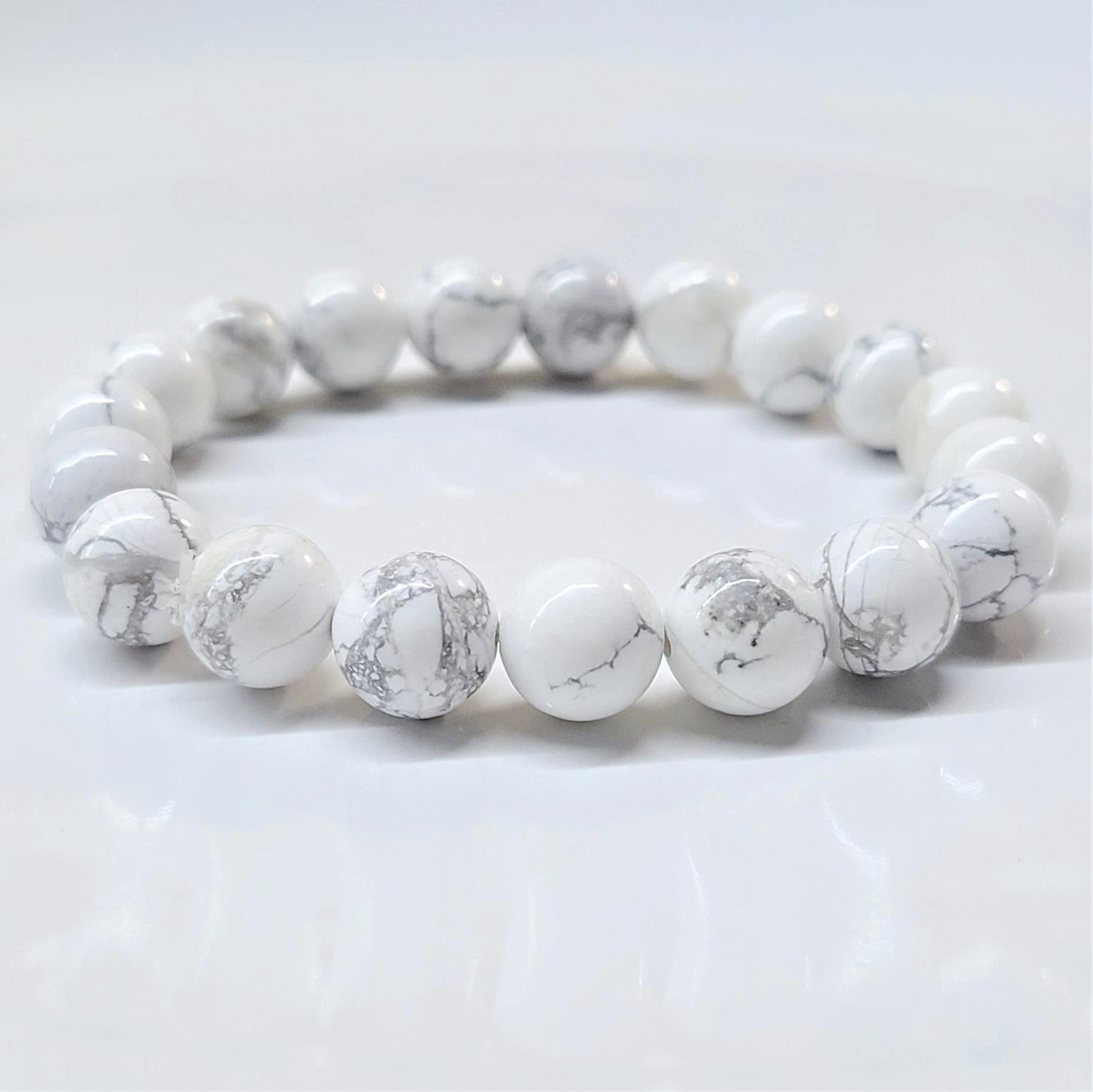 White Howlite Round Bead Bracelet - Anger Eater Sacred Crystals