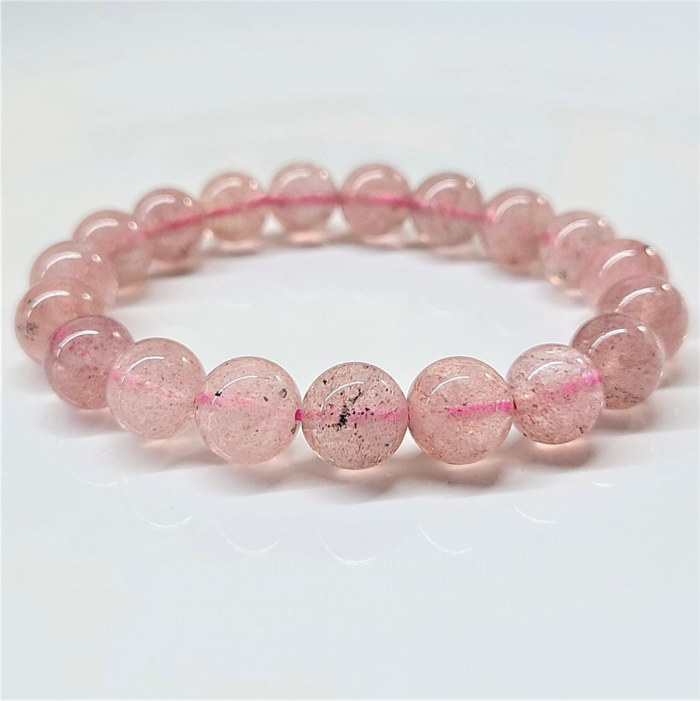 Strawberry Quartz Round Bead Bracelet - Soulmate Magnetism Sacred Crystals