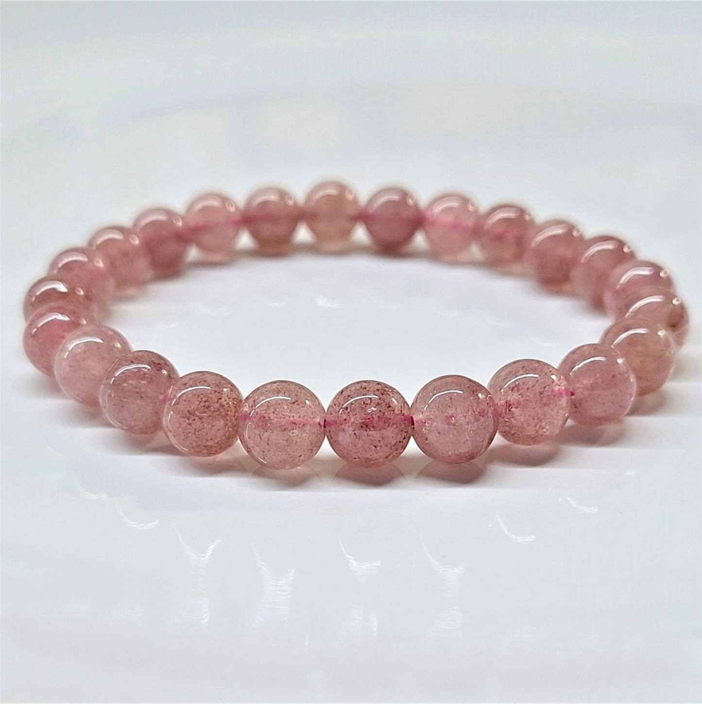 Strawberry Quartz Round Bead Bracelet - Soulmate Magnetism Sacred Crystals