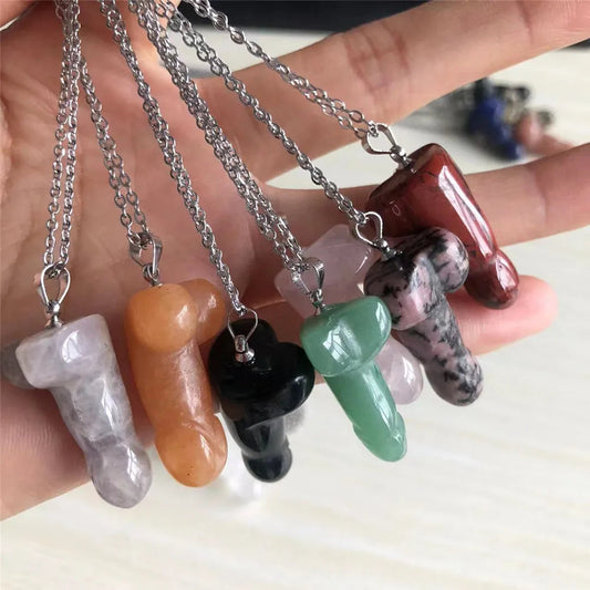 Natural Crystal Phallus Carved Necklace Midnightt Light