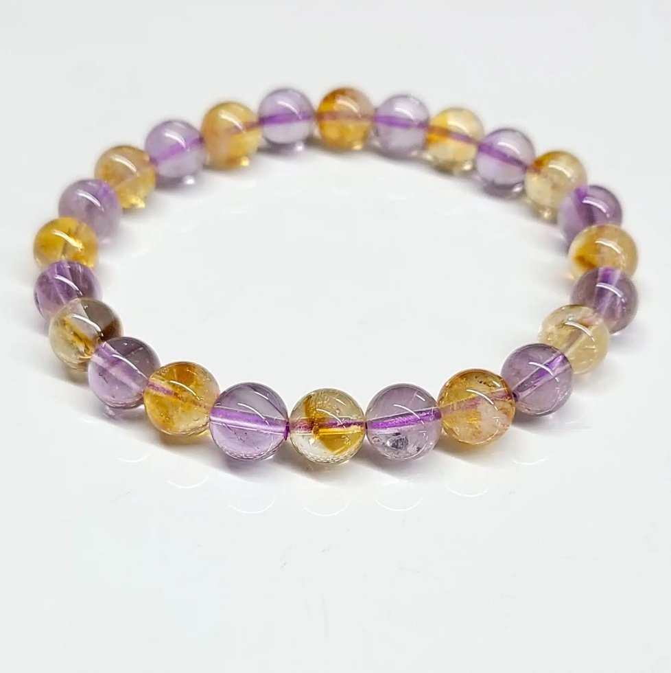Amethyst & Citrine Round Bead Bracelet 8mm - Manifesting Blessings Sacred Crystals