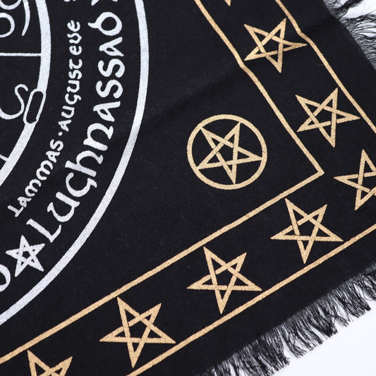 Esoteric Fringed Altar Cloth -  Life Death Rebirth Midnightt Light
