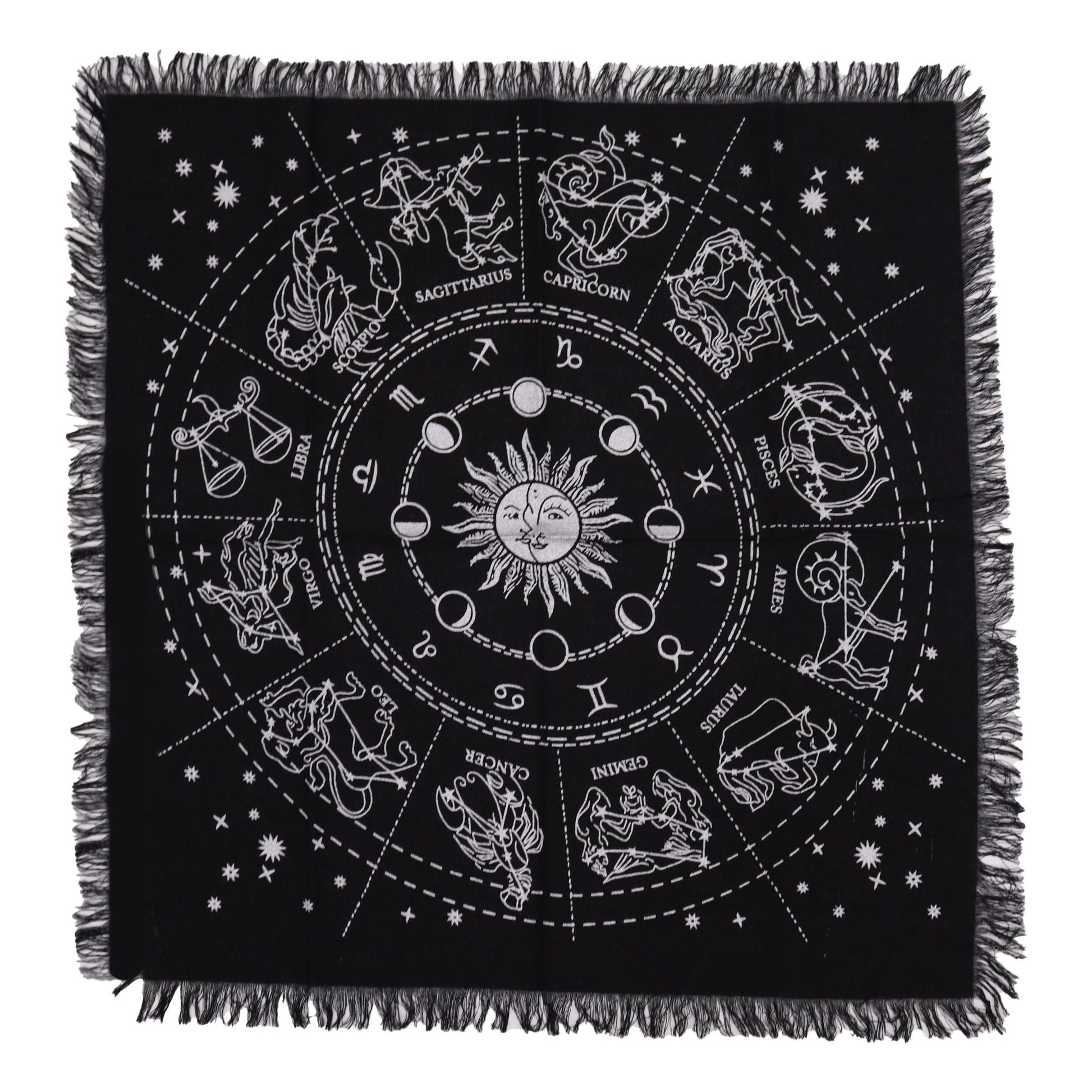 Esoteric Fringed Altar Cloth - Horoscope Midnightt Light