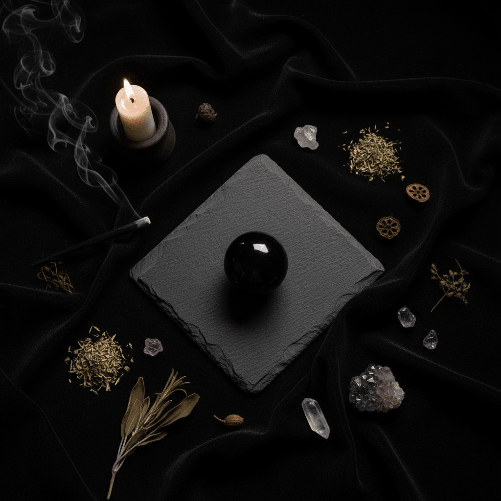 Black Obsidian Sphere Flat Lay