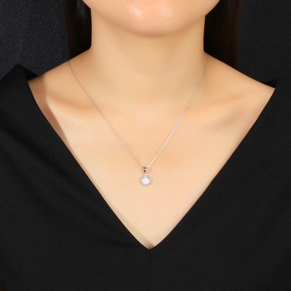 Opal Silver Necklace Midnightt Light