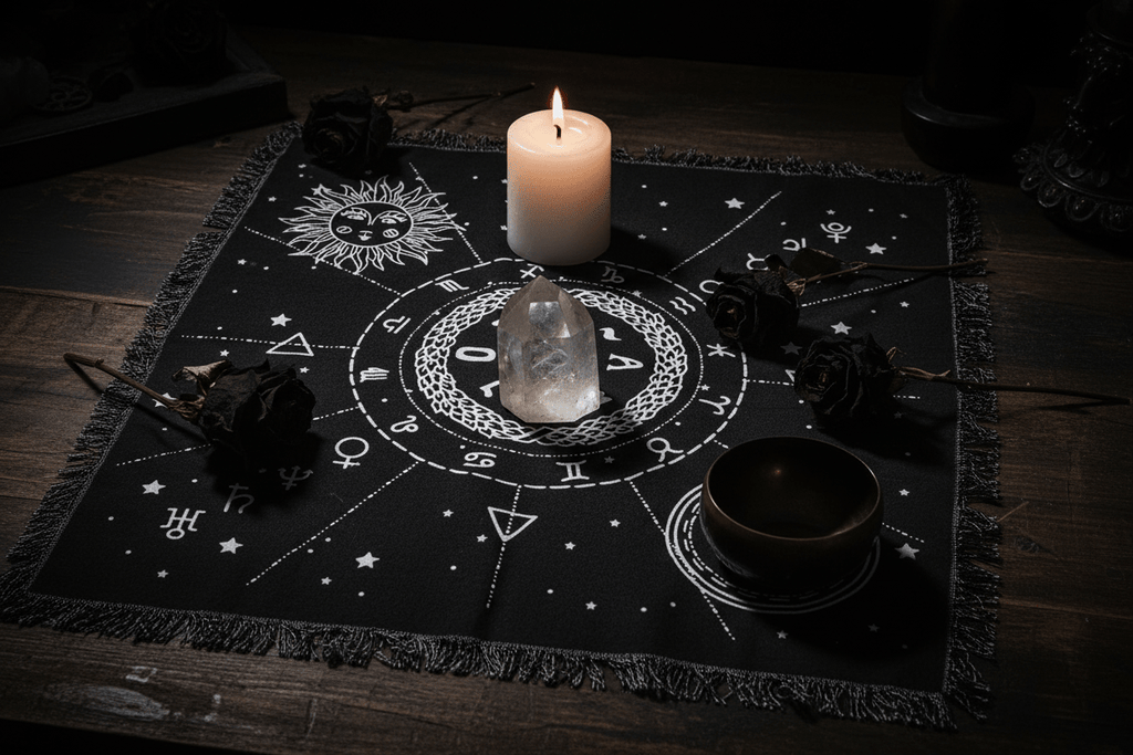 Moon & Sun Chart Altar Cloth — In Use