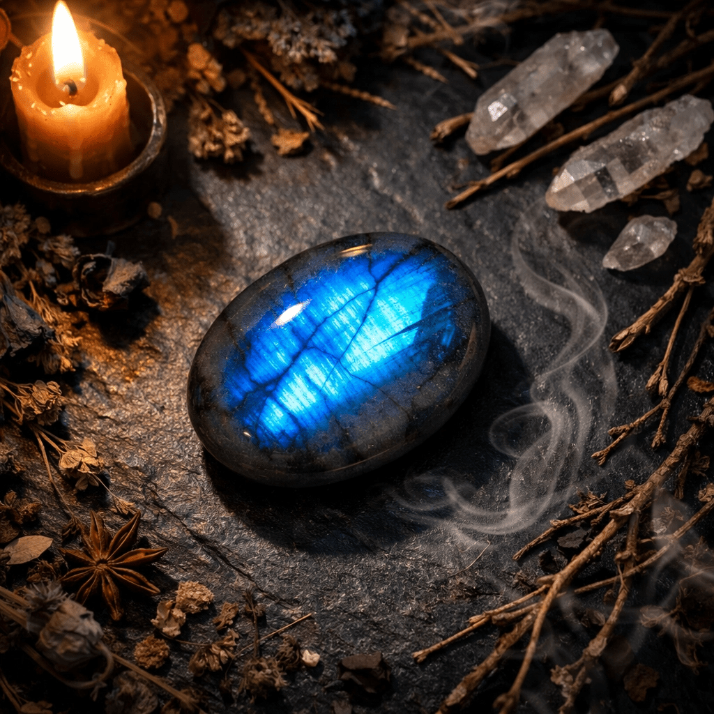 Labradorite Palm Stone Crystal — Sacred to Hecate | Intuition, Protection & Inner Magic