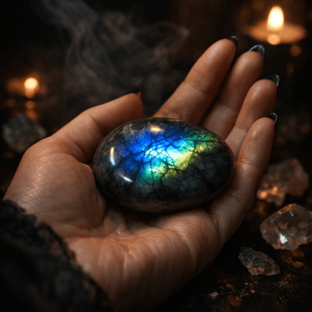 Labradorite Palm Stone Crystal — Sacred to Hecate | Intuition, Protection & Inner Magic