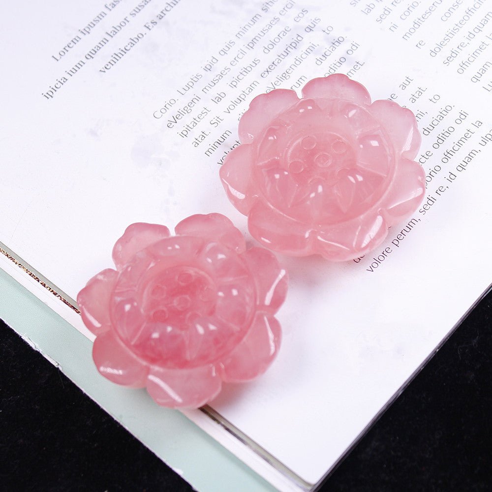 Natural Rose Quartz Lotus Carved Crystal Midnightt Light