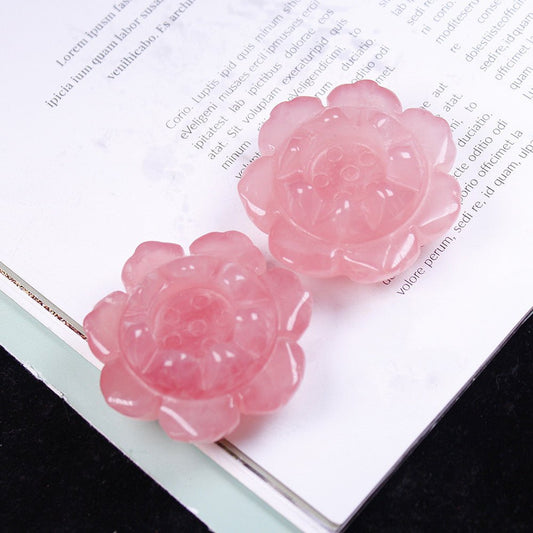 Natural Rose Quartz Lotus Carved Crystal Midnightt Light