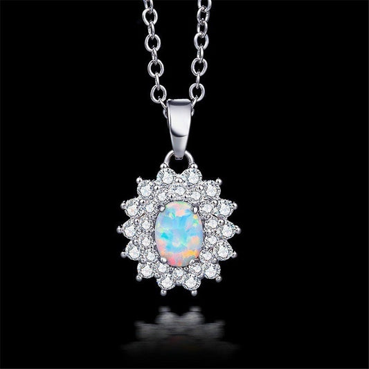 Opal Pendant Necklace Midnightt Light